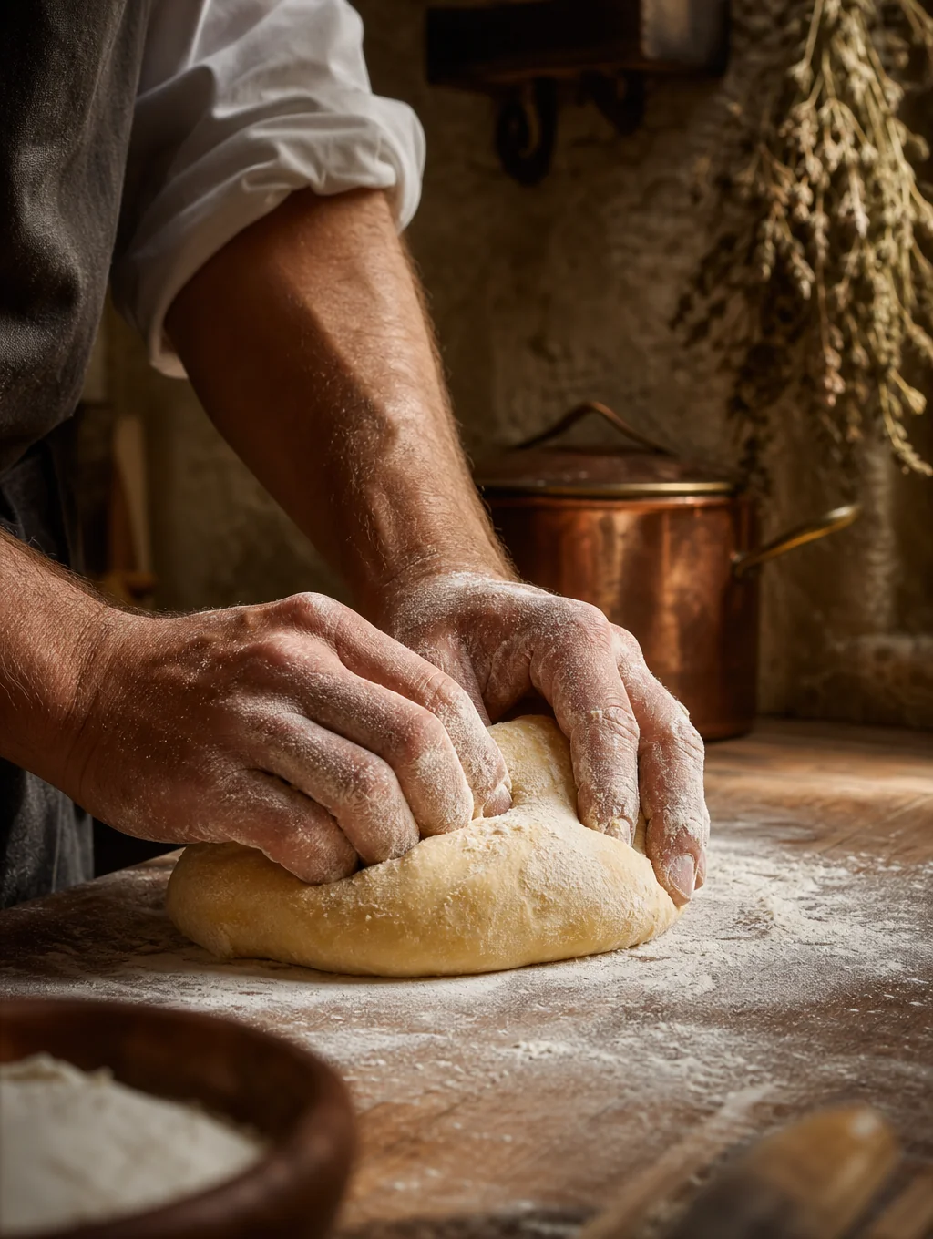 Chef preparing fresh handmade pasta in our open kitchen