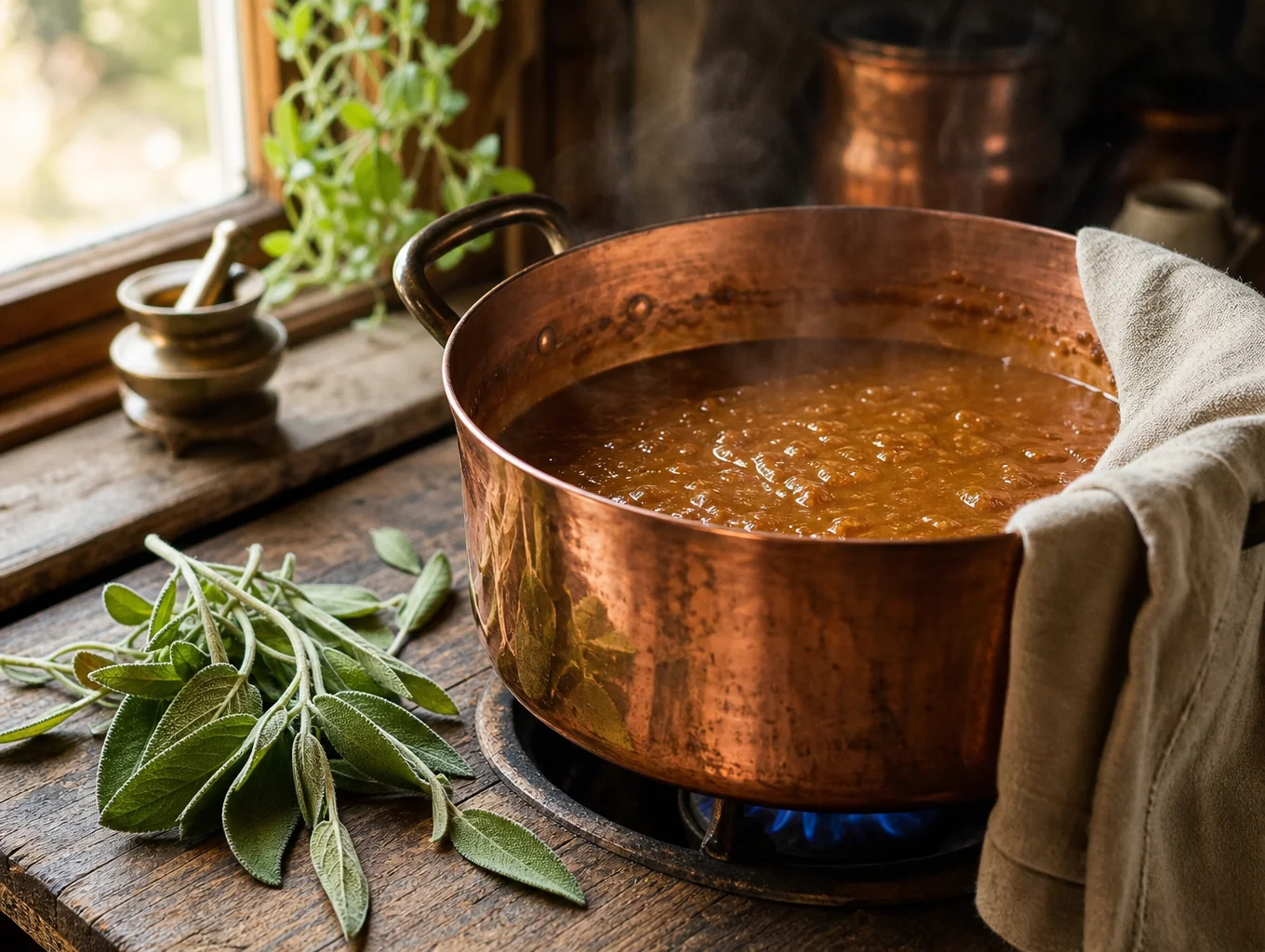 Slow-cooked ragu simmering in traditional kitchen